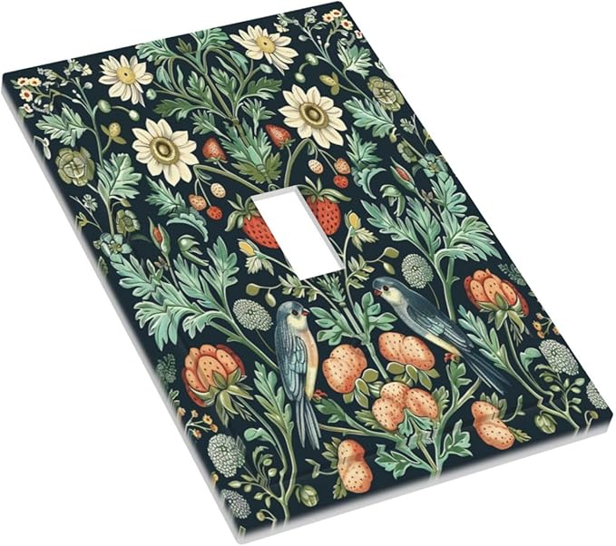 Light Switch Cover Plate Strawberry Birds Flowers Plant Morris Floral 1 Gang Single Toggle Decorative Switch Plates Wall Plates Electrical Faceplate for Bathroom Bedroom Decor