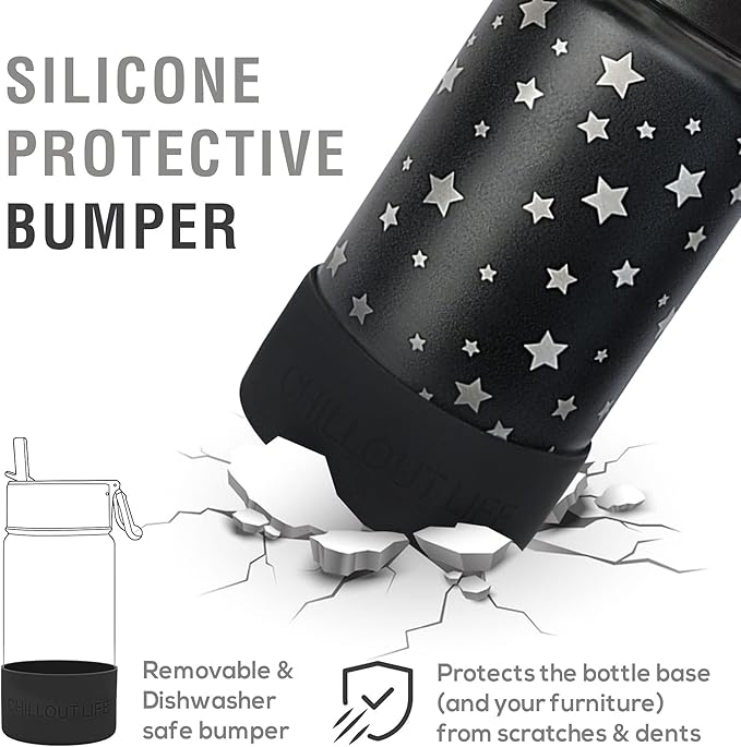 CHILLOUT LIFE 12 oz Kids Insulated Water Bottle for School with Straw Lid Leakproof and Cute Waterproof Stickers, Personalized Stainless Steel Thermos Flask Metal Water Bottle for Girls & Boys