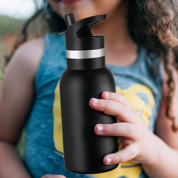 12oz Kids Water Bottle – Insulated Stainless Steel Bottle with Straw Lid, BPA-Free, Leak-Proof, for Toddlers & School Use