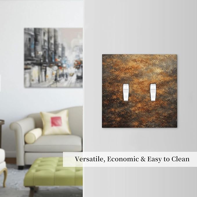 Decorative Light Switch Cover Plate Vintage Rust Pattern in Brown gold 2 Gang Outlet Covers Double Toggle Wall Plates for Electrical Outlets Switch Plate Covers Faceplate for Home Decor