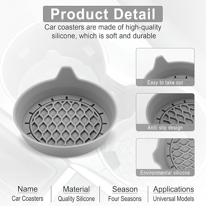 SINGARO Car Cup Holder Coaster, Silicone Cup Holder Insert, Universal Non-Slip Cup Holders, Car Accessories Interior for Women and Man 4 Pack Gray