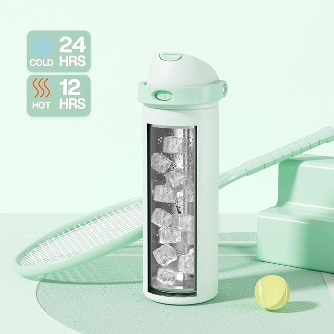 POWCAN 24 oz Vacuum Water Bottle for Office: Spill Proof Lid with Straw, Lightweight, Double Walled, BPA-Free, Insulated Stainless Steel Flask for College, Travel, Sport, Daily Use, Gift (Mint Green)