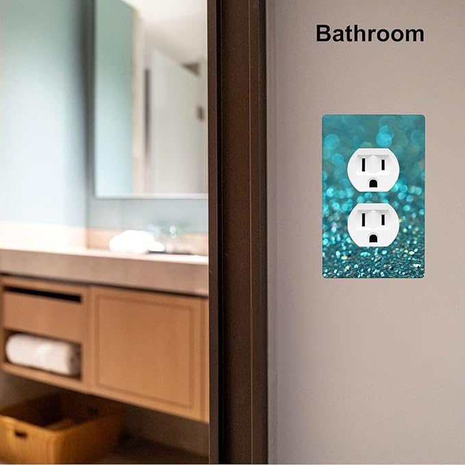 Teal 1-Gang Duplex Wall Plate, Teal Turquoise Shiny Printed Outlet Cover Decorative Faceplate for Bathroom, Kitchen, Vanity & Bedroom