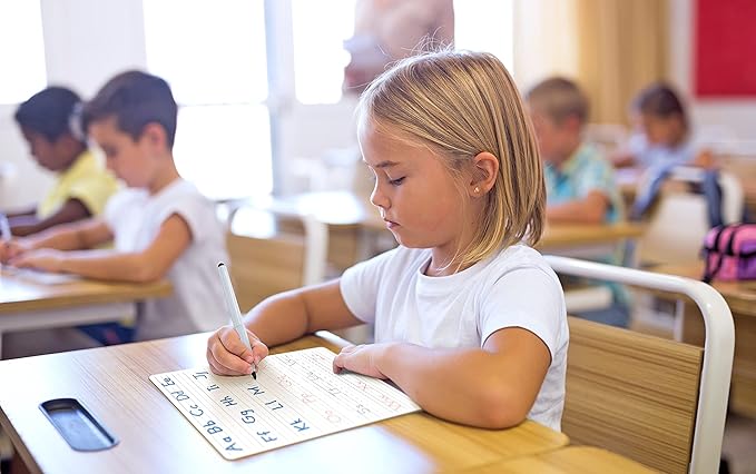 Scribbledo 10 Pack Dry Erase Handwriting Practice for Kids 9 x 12 Inch Letter Alphabet Tracing Board Whiteboard for Kids Ages 3-5 Write and Wipe Alphabet Practice Cards Letters & Erasers