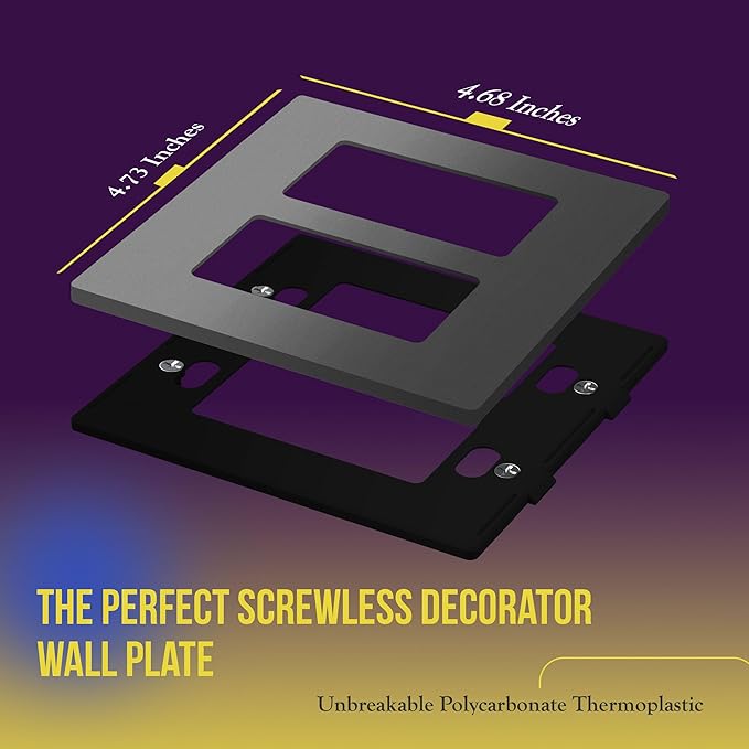 ENERLITES Elite Series Screwless Decorator Wall Plate Child Safe Outlet Cover, Gloss Finish, Size 2-Gang 4.68" H x 4.73" L, Unbreakable Polycarbonate Thermoplastic, SI8832-SG, Space Gray