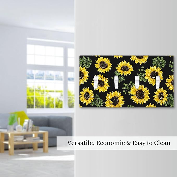 Light Switch Covers Floral Sunflower Plants Flowers Quad Toggle Electrical Faceplate 4 Gang Wall Plate Decorative Switch Plates For Bed Room Farmhouse Decor