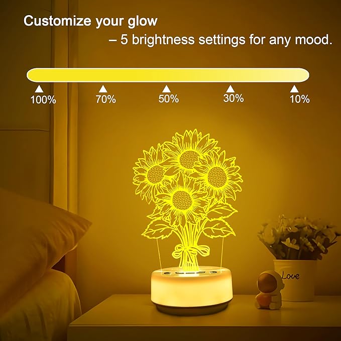 Sunflower Flower Gifts Night Light for Kids-Flower Decor Lamp for Bedroom Living Room, 14 Color with Remote / Buttons + Timer + Dim Function, Birthday Holiday Gift for Her Mom Wife Girlfriend Teacher
