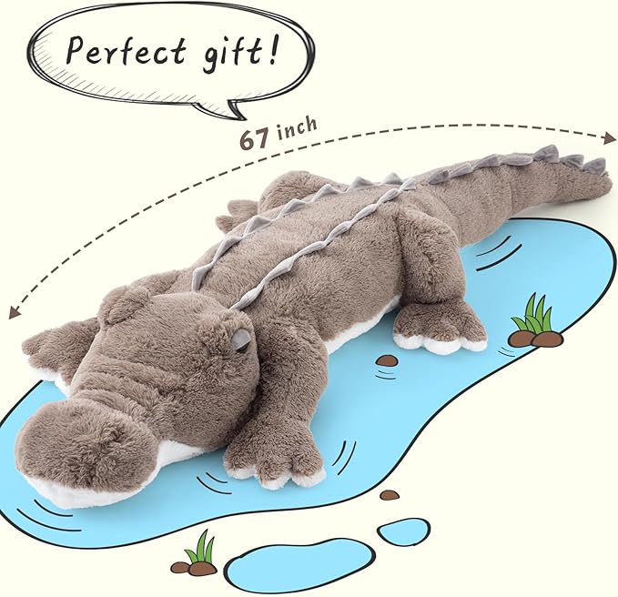 MorisMos Giant Alligator Stuffed Animal, 67inch Soft Large Alligator Plush Toy, Big Stuffed Crocodile Gifts for Kids Boys Girls
