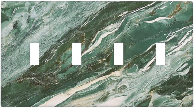 Decorative Switch Plate Cover with Modern Luxury Green Marble Texture Design 4 Gang Artistic Wall Plate Unique Quad Toggle Light Switch Covers for Kitchen Bathroom Decor