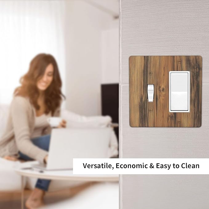 Outlet Covers Vintage Rustic Country Brown Wood 1 Toggle 1 Rocker Combination Decorative Wall Plate Electrical Switch Plates Light Switch Cover Plate For Farmhouse Cabin Decor