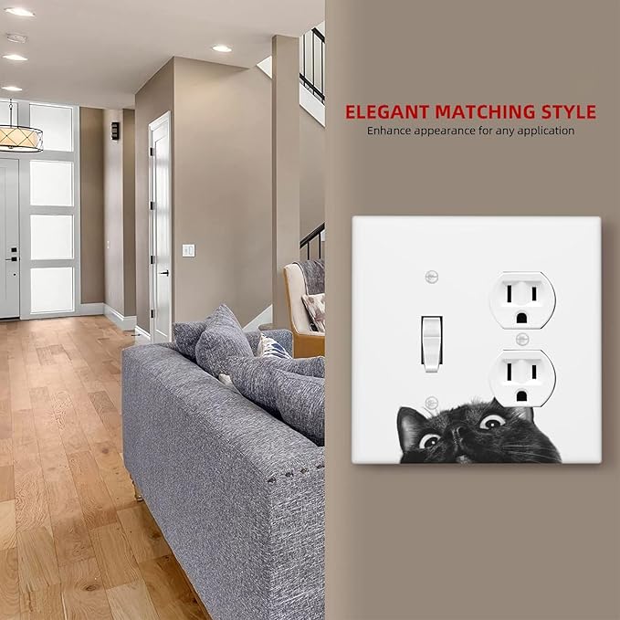 Peeping Black Cat Cute Animals Wallplates 1 Toggle 1 Duplex Switch Plate Electrical GFCI Faceplate Decorative Light Switch Covers for Kids Room Home Decor