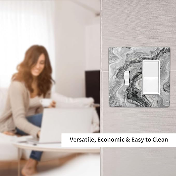 Beautiful Grey Marble Texture Simple Abstract Print Outlet Covers 1 Toggle 1 Rocker Combination Decorative Wall Plate Electrical Switch Plates Light Switch Cover Plate for Bathroom Kitchen Decor