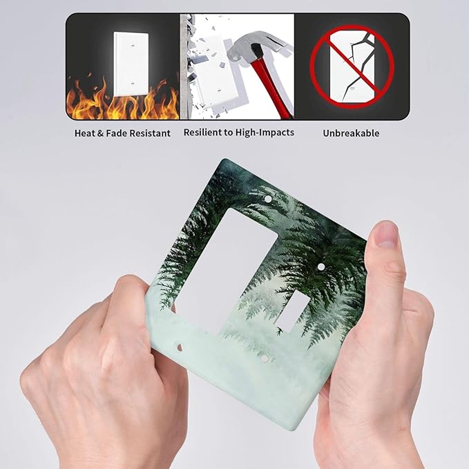 Forest Pinetrees Misty Landscape Nature Outlet Covers 1 Toggle 1 Rocker Combination Electrical Switch Plates Light Switch Cover Plate Decorative Wall Plate for Bedroom Farmhouse Decor
