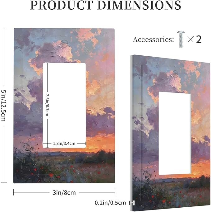 Abstract Sunset Dusk Natural Scenery Wild Flowers Decorative Outlet Covers 1 Gang Single Rocker Light Switch Cover Plate Wall Plates GFCI Faceplate for Farmhouse Bedroom Decor