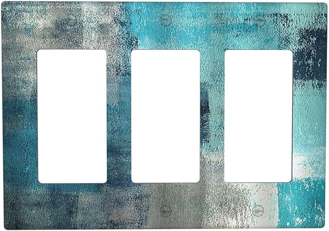 Light Switch Covers Teal Blue Modern Geometric Abstract Turquoise Green 3 Gang Rocker Electrical GFCI Decorative Triple Outlet Wall Plate Cover Switchplate for living Room Bedroom Decor
