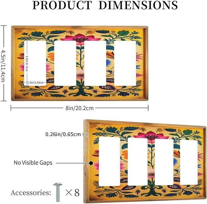 Decorative Art Light Switch Covers ColorFul Blooms 4 Gang Rocker Decora Outlet Covers Electrical Faceplate GFCI Wall Plate for Home Decor