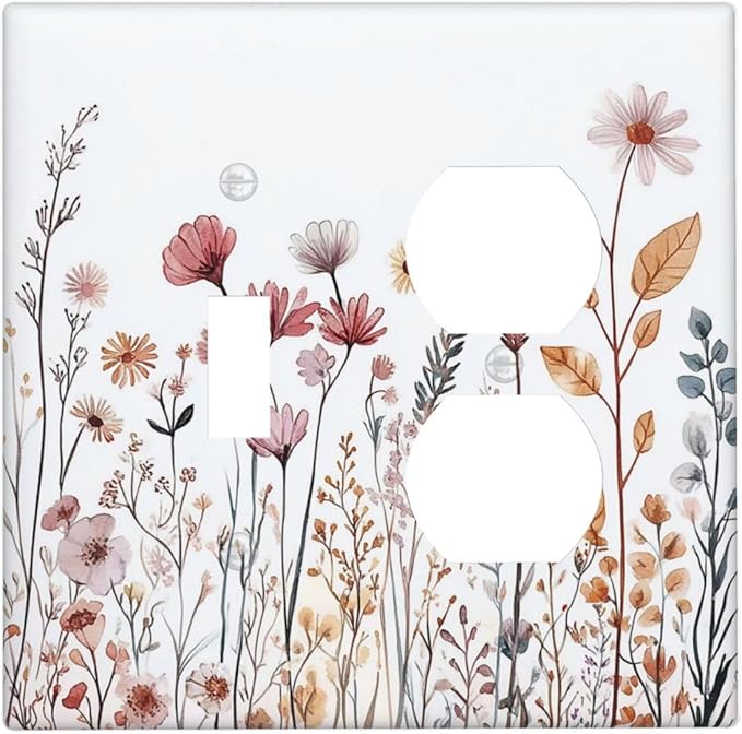 Wallplates Spring Floral Pink Wildflower Leaves Plants 1 Toggle 1 Duplex Switch Plate Electrical Gfci Faceplate Decorative Light Switch Covers For Home Bed Room Decor