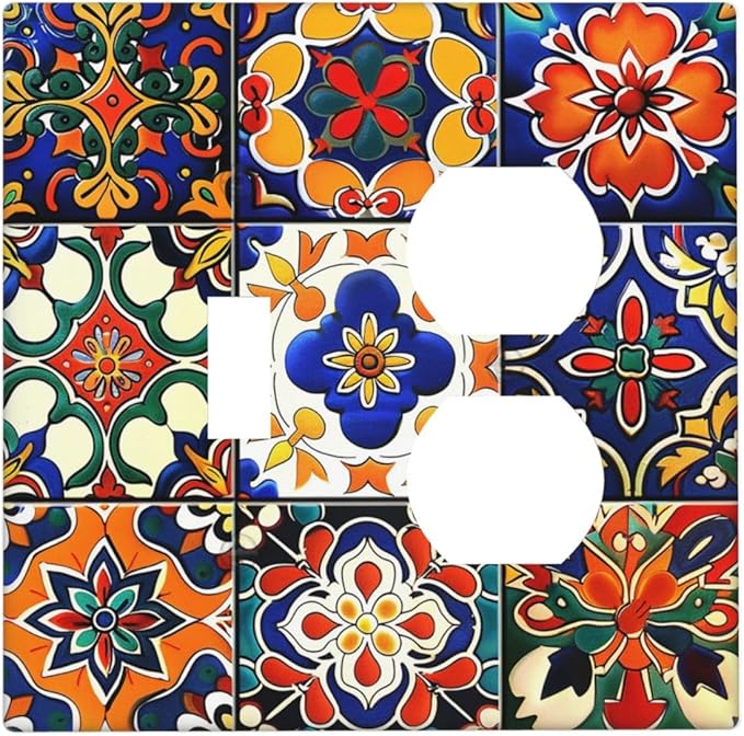 Wallplates Colorful Mexican Talavera Vintage Boho Floral 1 Toggle 1 Duplex Switch Plate Electrical Gfci Faceplate Decorative Light Switch Covers For Farmhouse Cabin Decor