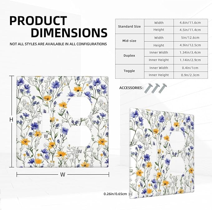Wallplates Floral Colorful Green Leaf Wildflower 1 Toggle 1 Duplex Switch Plate Electrical Gfci Faceplate Decorative Light Switch Covers For Bed Room Living Room Decor