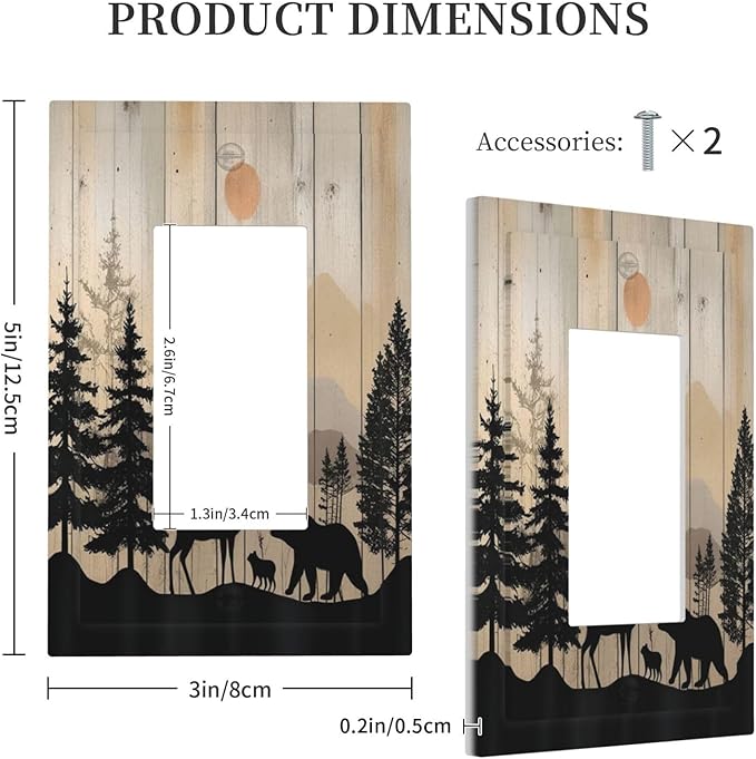 Decorative Outlet Covers Wood Board Wildlife Cute Bear Deer Forest Rustic 1 Gang Single Rocker Light Switch Cover Plate Wall Plates GFCI Faceplate for Bathroom Farmhouse Decor