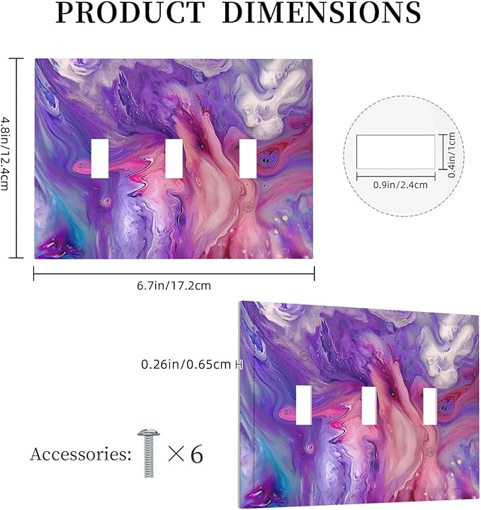 Liquid Marble Modern Abstract Texture Abstract Purple Paint Wall Art Decorative Switch Plates 3 Gang Wall Plate Faceplate Electrical Wall Panels Triple Toggle Light Switch Cover for Office Living Room