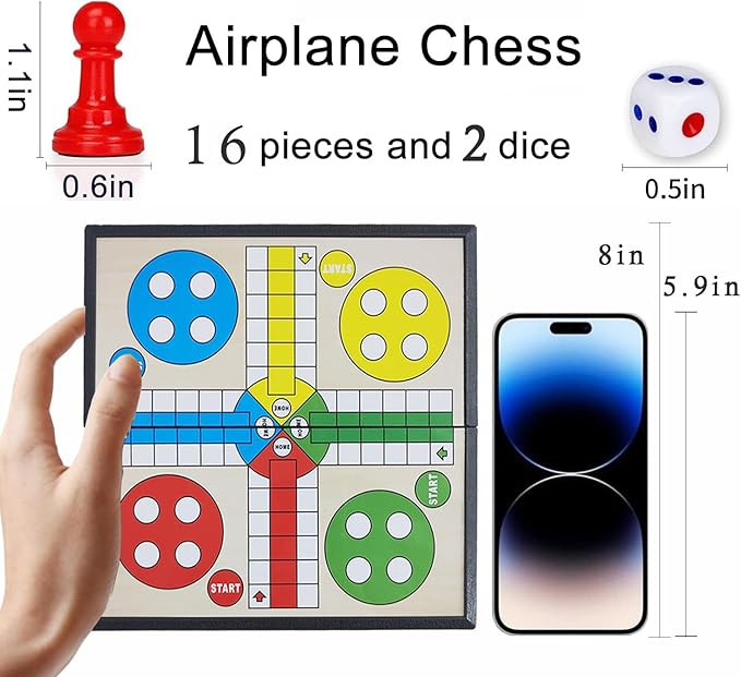 KIDAMI 7.64 Inches Magnetic Ludo & Snakes and Ladders Board Game Set for Kids and Adults
