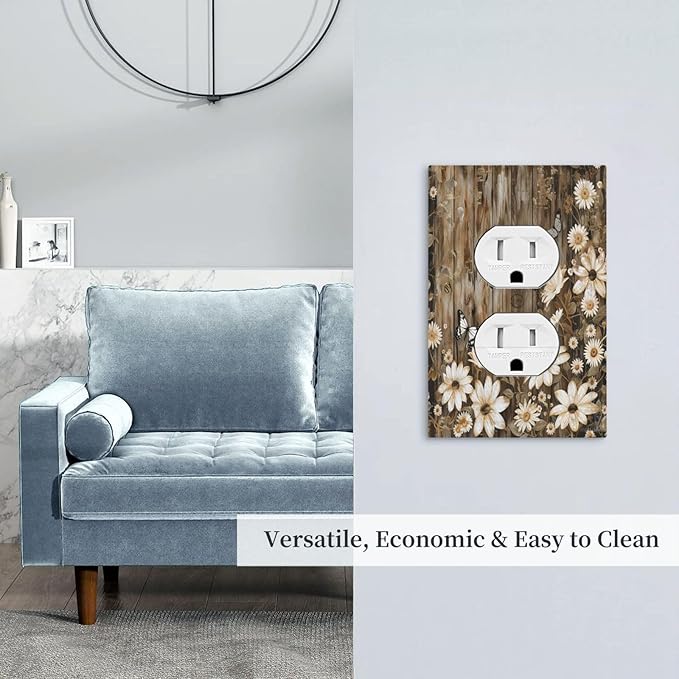 Decorative Outlet Covers Rustic Wood Butterflies Flowers Botanical 1 Gang Duplex Light Switch Cover Plate Electrical Switch plates Wall Plates Receptacle Covers for Farmhouse Cabin Decor
