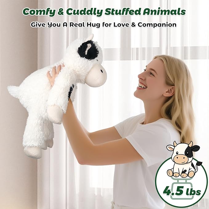 Bobbie & Laxi 24" & 4.5lbs Cow Stuffed Animal, Sitting & Laying Weighted Stuffed Animals, Cuddly & Soft Weighted Cow Plush for Adults & Kids, Cow Gifts for Christmas & Valentine’s Day