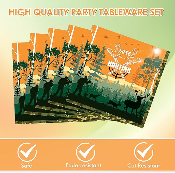 Hunting Birthday Party Decorations Hunting Camo Party Paper Plates Napkins Oh Deer Baby Shower Birthday Decorations Supplies Disposable Dinnerware Tableware for Kids