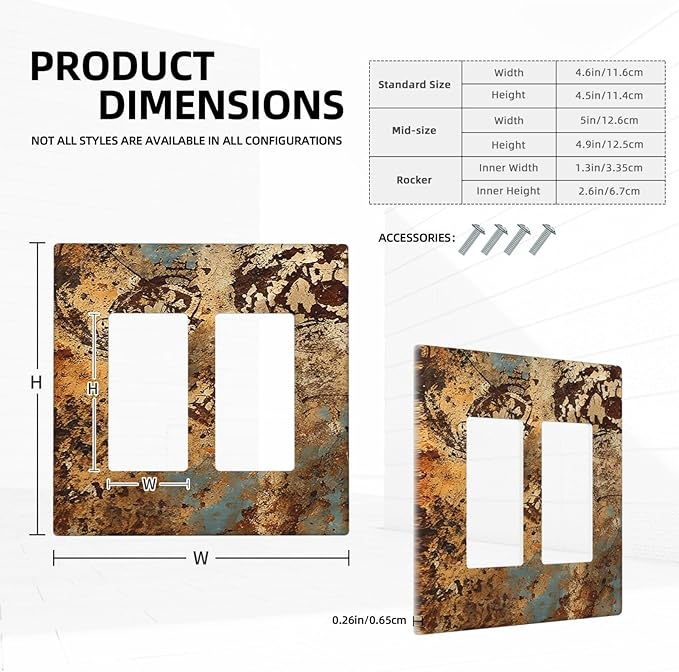 Outlet Covers Shabby Old Rusty Antique Brass Copper Print 2 Gang Double Rocker Light Switch Cover Plate Decorative Wall Plate GFCI Socket Cover Electrical Switch Plate Covers for Kitchen Home