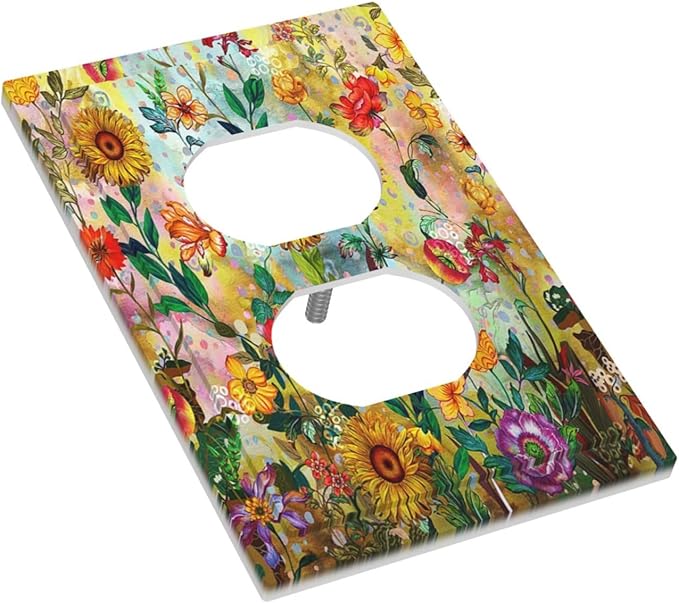 Fall Colorful Sunflower Floral 1 Gang Wall Plate Single Duplex Outlet Cover Receptacle Decorative Light Switch Cover Plate Electrical Faceplate Socket for Bedroom Bathroom Kitchen Decor