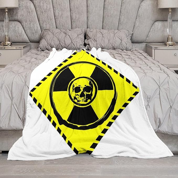50 x 60 Inches Flannel Throw Blanket Rhombic Yellow Logo Radiation to SkullBirthday Present for Men Women Winter Holiday Soft Blankets for Bedding Sofa
