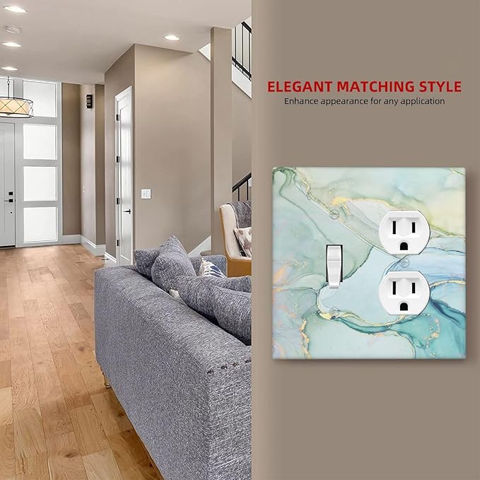 Wallplates Teal Gold Marbling Turquoise 1 Toggle 1 Duplex Switch Plate Electrical GFCI Faceplate Decorative Light Switch Covers for Bathroom living Room Decor