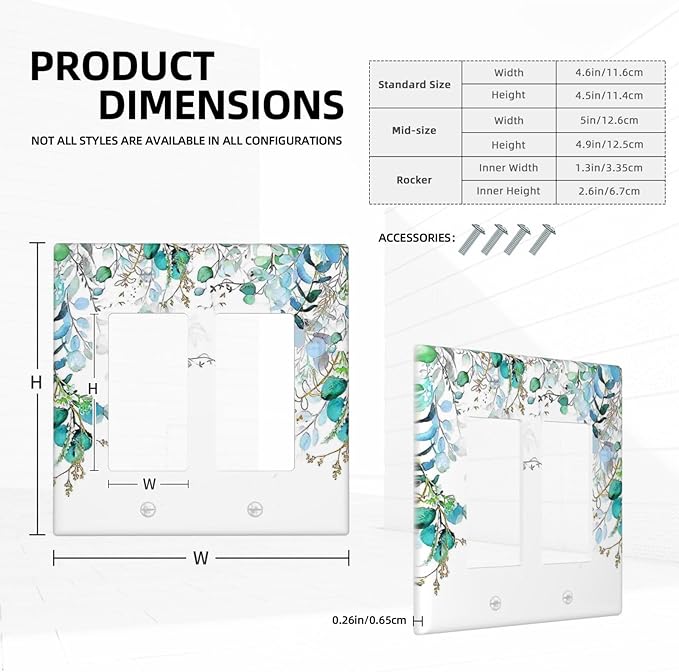 Decorative Outlet Covers Bohemian Green Eucalyptus Leaf Pine Leaves 2 Gang Wall Plate Double Rocker Switch Light Switch Plate Covers Jumbo Dual Electrical GFCI Switch Cover Plate