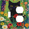 Decorative Art Light Switch Covers BlackCat&Flowers 2 Gang Single Toggle Duplex Combination Electrical Faceplate Switchplate Wall Plate for Home Decor