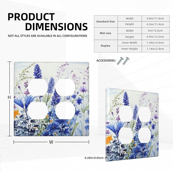 Personalized Light Switch Cover Plate Lavender Watercolor Wildflowers Colorful floral 2 Gang Decorative Switch Plate Double Duplex Wall Plates Switch Plates and Outlet Covers for Bathroom Bedroom