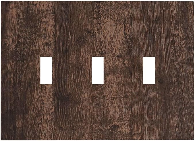 Brown Dark Wood Plank Rustic Vintage Print Decorative Switch Plates 3 Gang Wall Plate Triple Toggle Light Switch Cover Faceplate Electrical Wall Panels for Farmhouse Home Decor