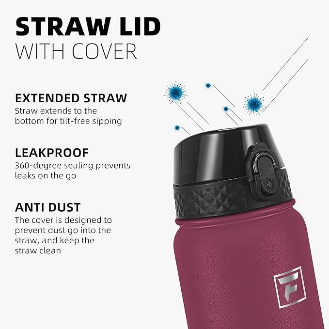 Fanhaw 20 oz Insulated Stainless Steel Water Bottle with Straw Lid, Leakproof & Anti-Dust Sports Bottle for Kids, Women & Men (Red Black)