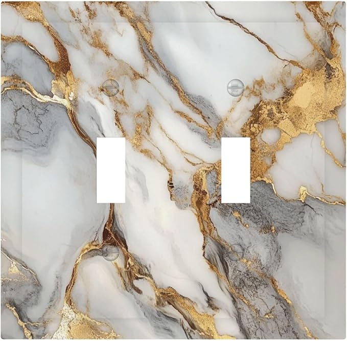 Light Switch Cover Plate White Gold Abstract Luxury Marble Patterns 2 Gang Double Switch Plate Covers Toggle Wallplate Decorative Outlet Covers Electrical Switchplate for Bathroom Home Decor