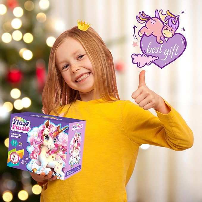 Jumbo Floor Puzzle for Kids,48 Piece Unicorn Large Jigsaw Puzzles,Puzzle for Toddler Ages 3-5,Fun Educational Preschool Learning Toy Easter Gift for Boys & Girls Ages 4-8 (Shimmery Unicorn)