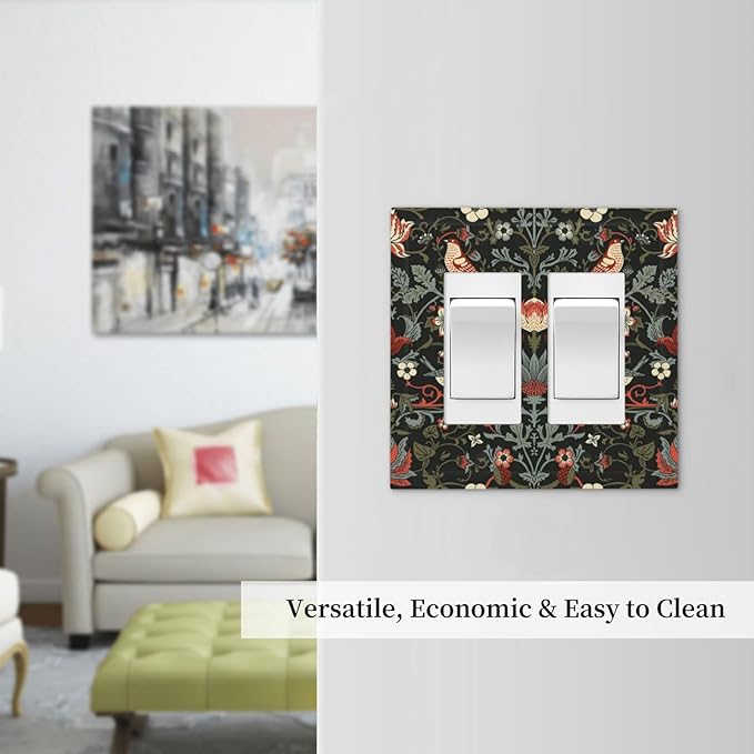 Vintage Birds Berries Mid Century Floral Flower Decorative Outlet Covers 2 Gang Double GFCI Rocker Electrical Wall Panels Light Switch Cover Plate for Bedroom Living Room Decor
