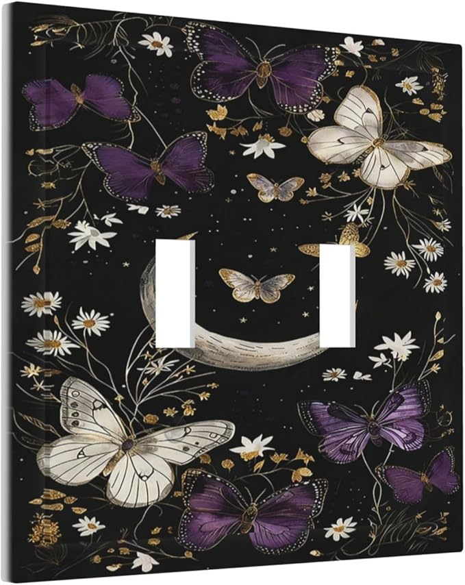 Decorative Switch Plate Covers Boho Crescent Moon Butterfly 2 Gang Double Toggle Light Switch Cover Plate Electrical Wall Plate Outlet Cover Outlet Light Switch Cover for Bedroom Home Decor