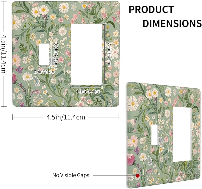 Decorative Toggle Switch Cover Plate with Vintage Wildflowers & Daisies Design 1/2-Gang Standard Toggle Wall Plate Light Green Outlet Cover Kitchen/Bedroom