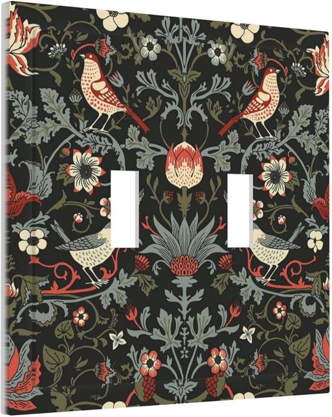 Vintage Birds Berries Mid Century Floral Flower Decorative Switch Plates 2 Gang Double Toggle Outlet Light Switch Cover Wall Plate Electrical Faceplate for Bedroom Living Room Decor