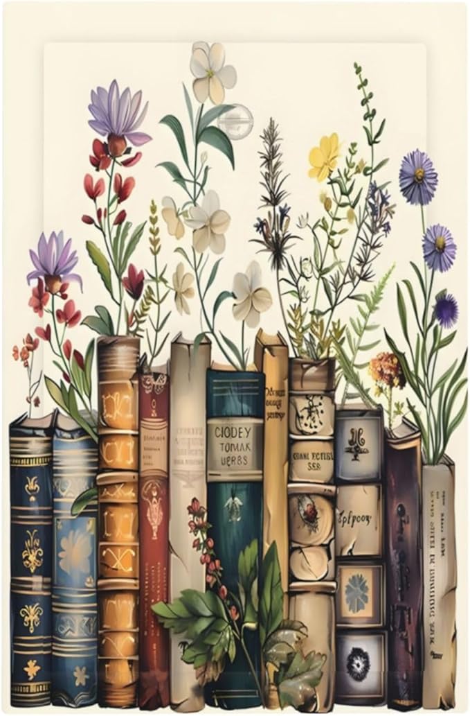 Plant Floral Books Colorful Flower Light Switch Cover Plate 1 Gang No Device Blank Electrical Wall Plates Faceplate Decorative Switch Plate Covers for Kids Room Bedroom Decor