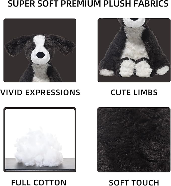 Stuffed Animals Border Collie Plush Toy 9.4-Inch Dog Stuffed Animal Soft and Cuddly for Boys and Girls Plush Toys, Black/White