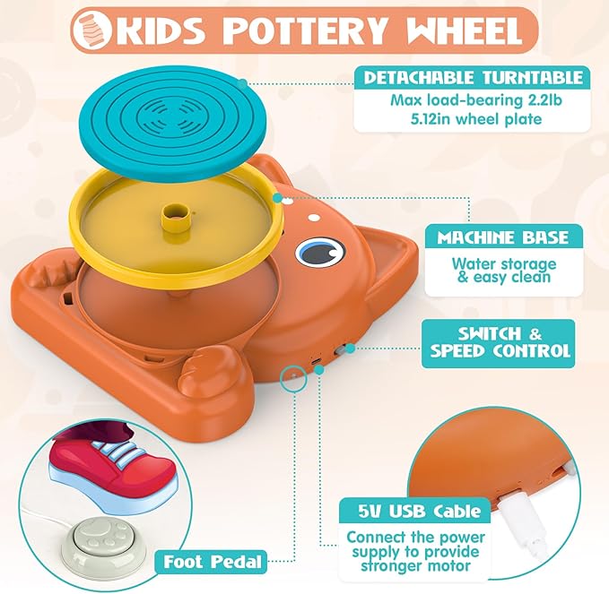 Aujazyble Pottery Wheel for Kids - Complete Pottery Painting Kit Art Supplies Arts and Crafts for Girls Boy Kids Toy, Birthday Halloween Christmas Gift for Kids Ages 6 7 8 9 10 11 12+, (Dog)