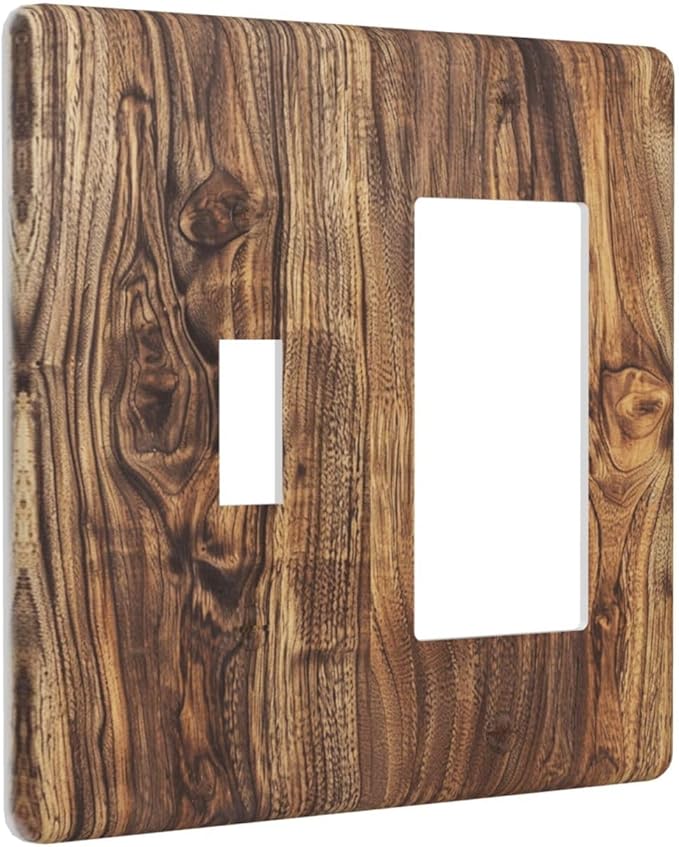 Distressed Wood Brown Wood Texture Outlet Covers 1 Toggle 1 Rocker Combination Decorative Wall Plate Electrical Switch Plates Light Switch Cover Plate for Farmhouse Home Decor
