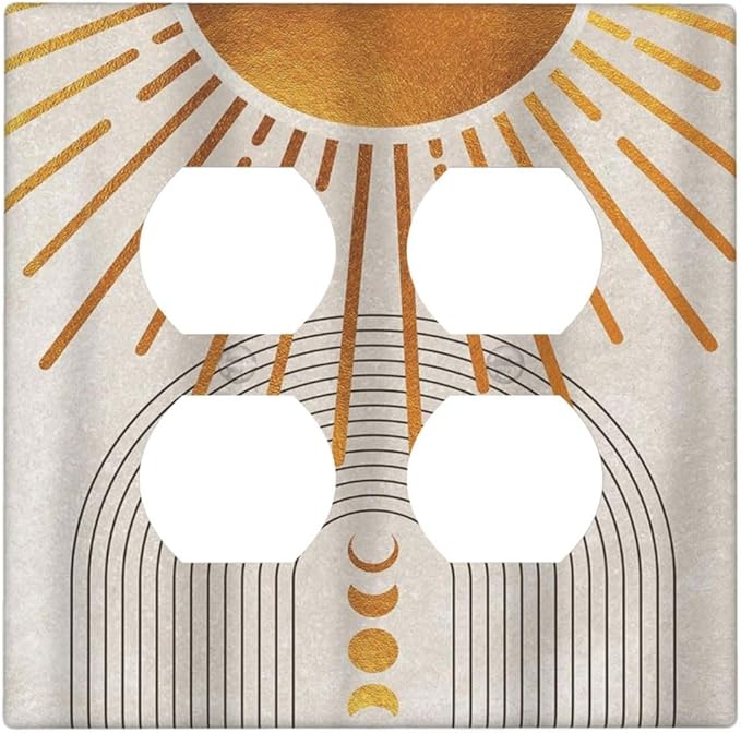Decorative Outlet Covers Mid Century Gold Sun Abstract Arch Boho Moon 2 Gang Wall Plate Cover Double Duplex Receptacle Two Switch Light Switch Cover Plate Jumbo Dual Face Plate