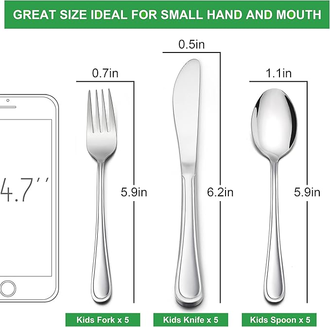 LIANYU 15-Piece Kids Silverware Set, Stainless Steel Toddler Utensils Flatware Set, Child Cutlery Tableware for 5, Include Knife Fork Spoon, Mirror Finished, Dishwasher Safe